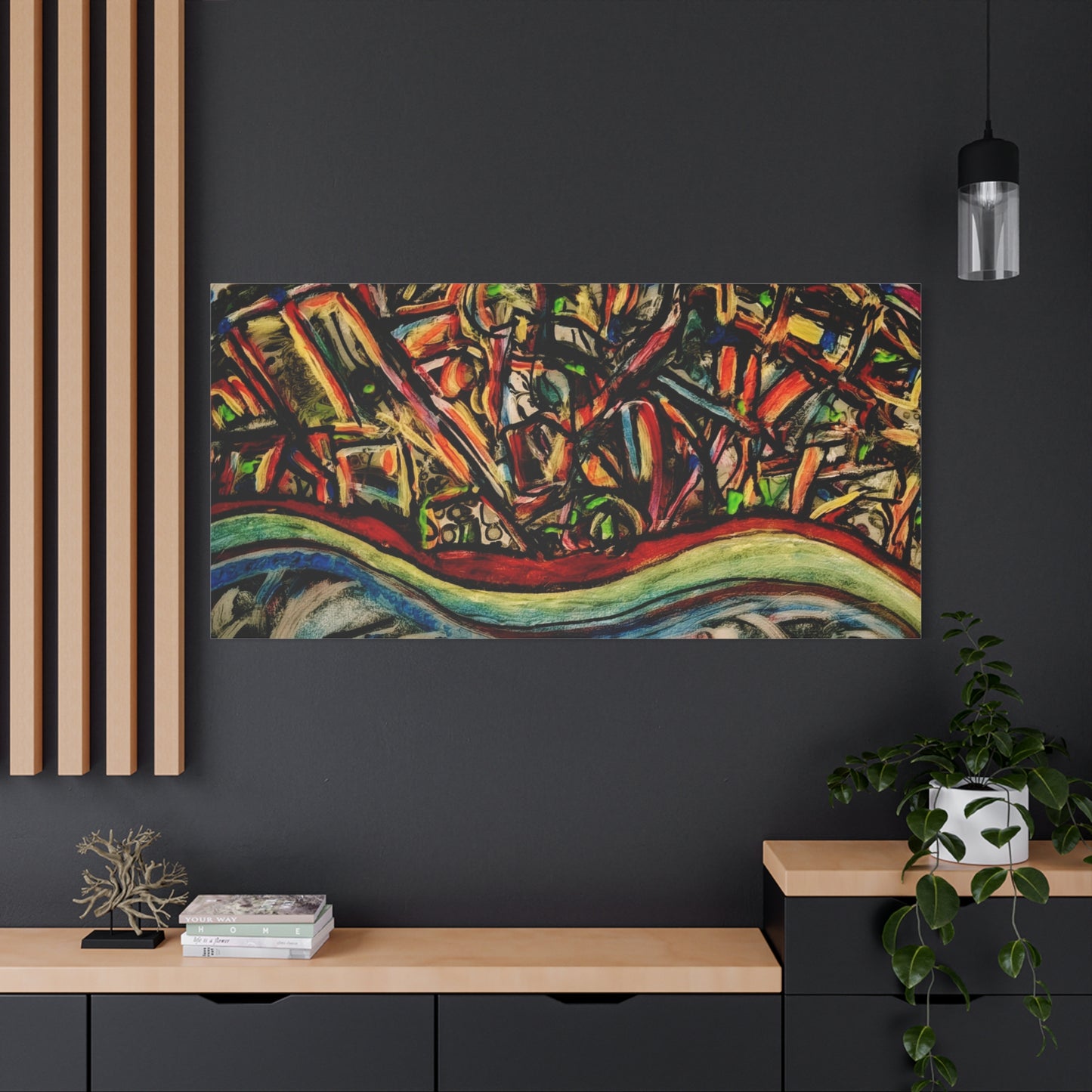 Acrylic_inequalities - Abstract Coastal Cityscape Canvas — Vibrant Ocean Wave Wall Art