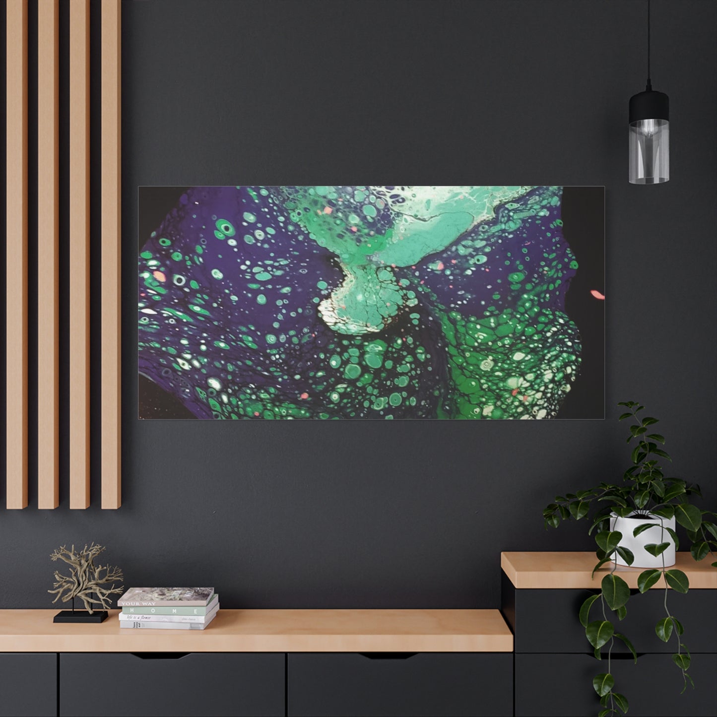 Abstract Green & Teal Fluid Art Canvas Print - Matte Stretched Wall Art