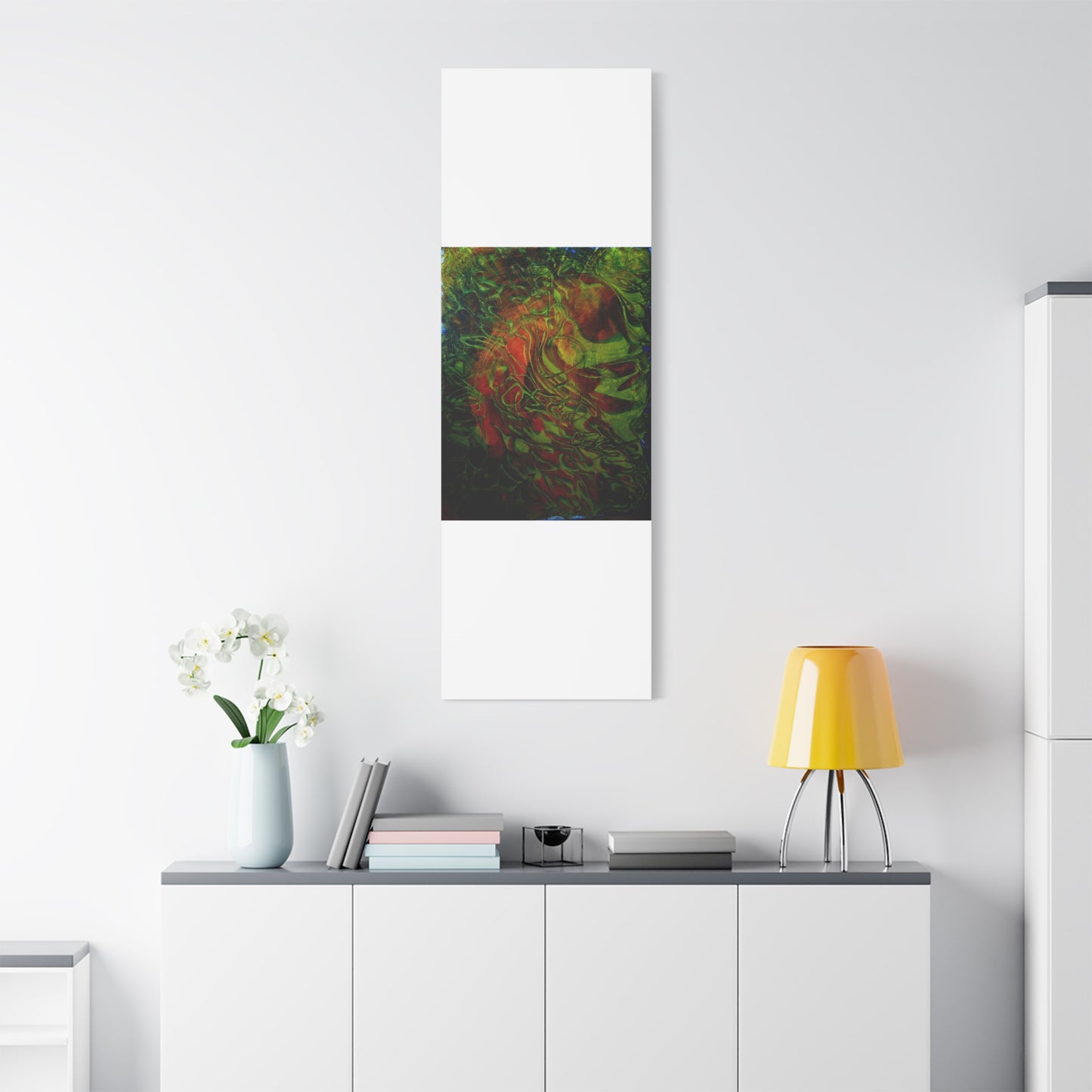 Abstract Green & Red Fluid Art Canvas Print