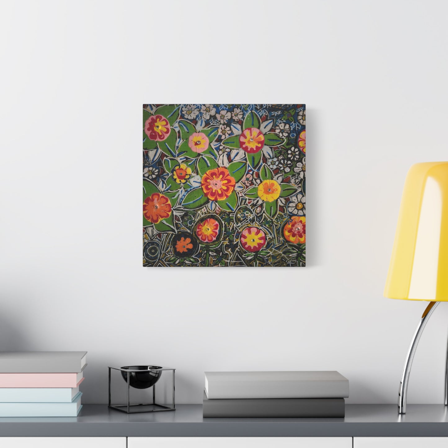 Urban_gardening-04 - Floral Pop Matte Stretched Canvas – Colorful Hand-Painted Garden Wall Art
