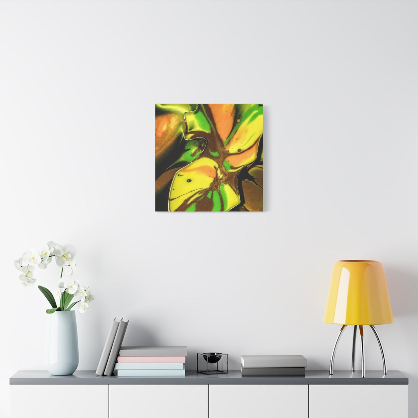 Abstract Green & Gold Fluid Art Matte Canvas Print (Stretched)