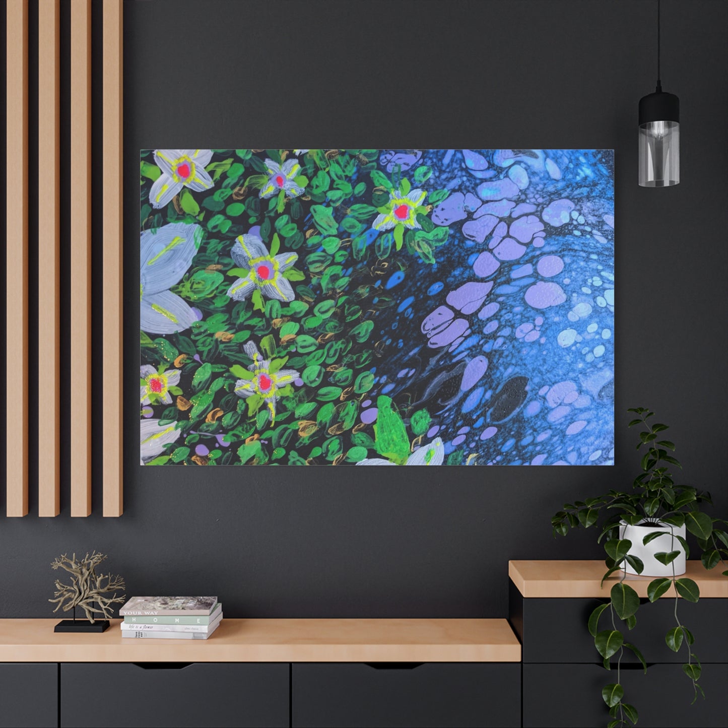 Floetrol&Flowers -  Reef Matte Canvas Wall Art — Blue & Green Abstract Flower Painting