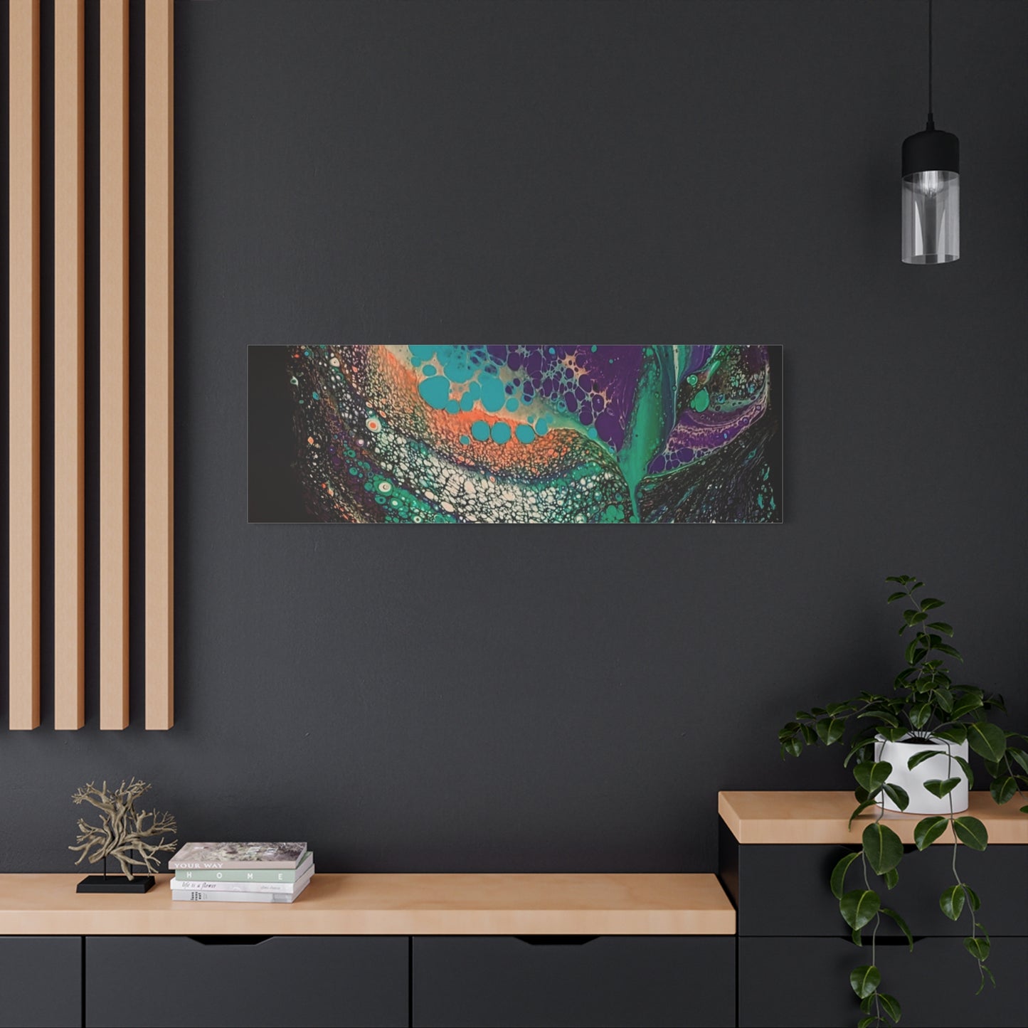 Abstract Fluid Art Canvas Print — Teal, Purple & Gold Swirl Matte Stretched Wall Art