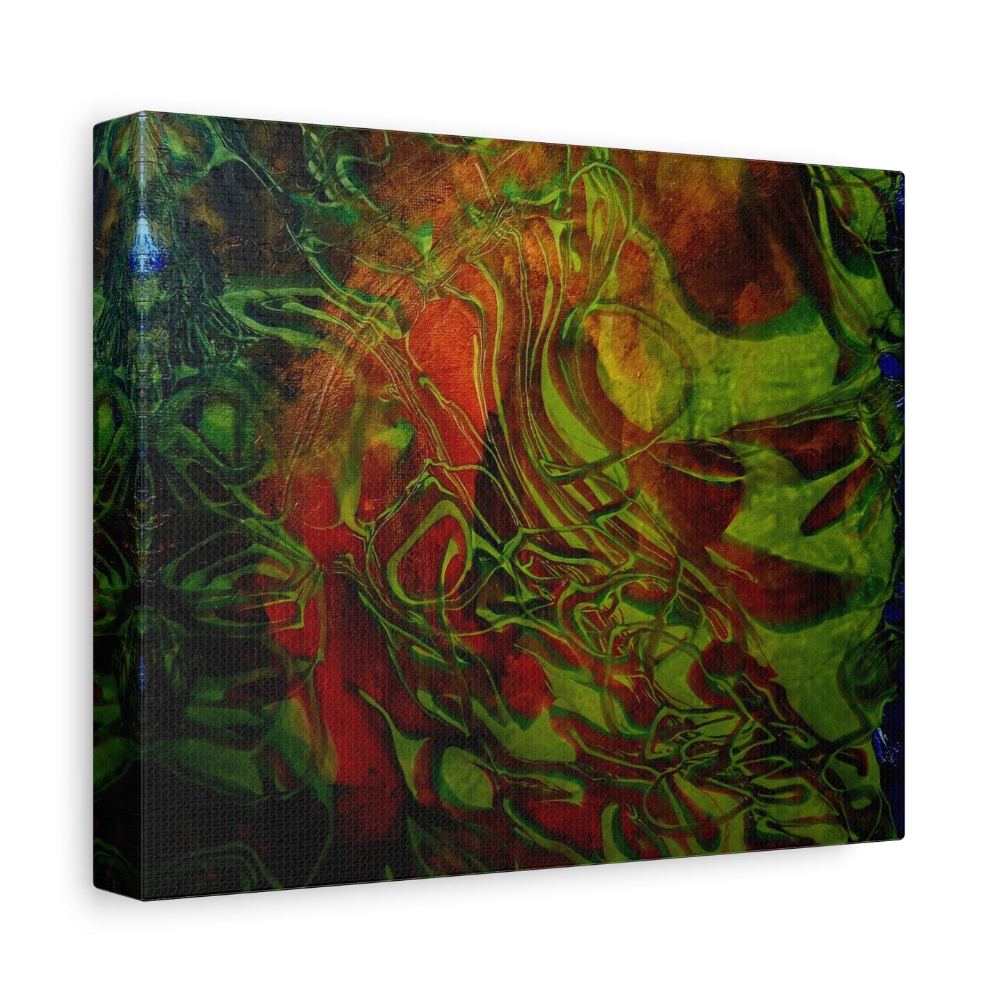 Abstract Green & Red Fluid Art Canvas Print