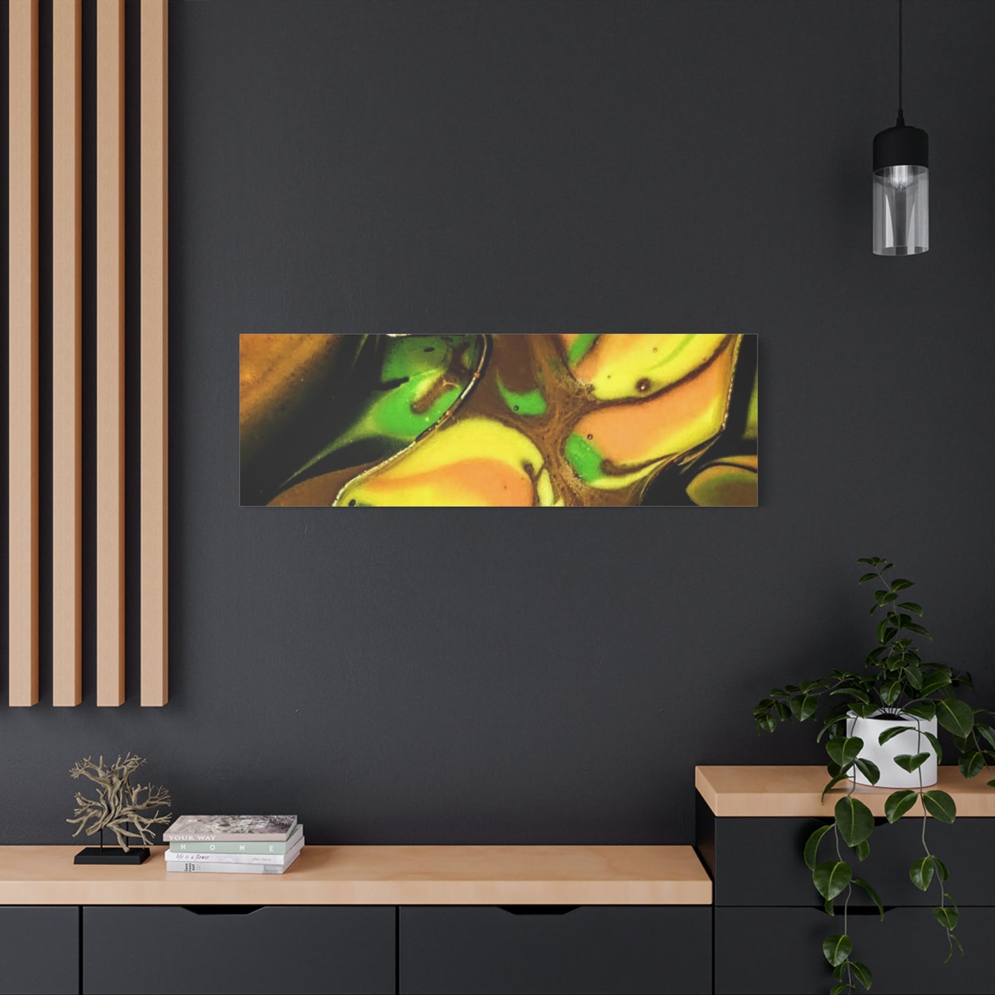 Abstract Green & Gold Fluid Art Matte Canvas Print (Stretched)