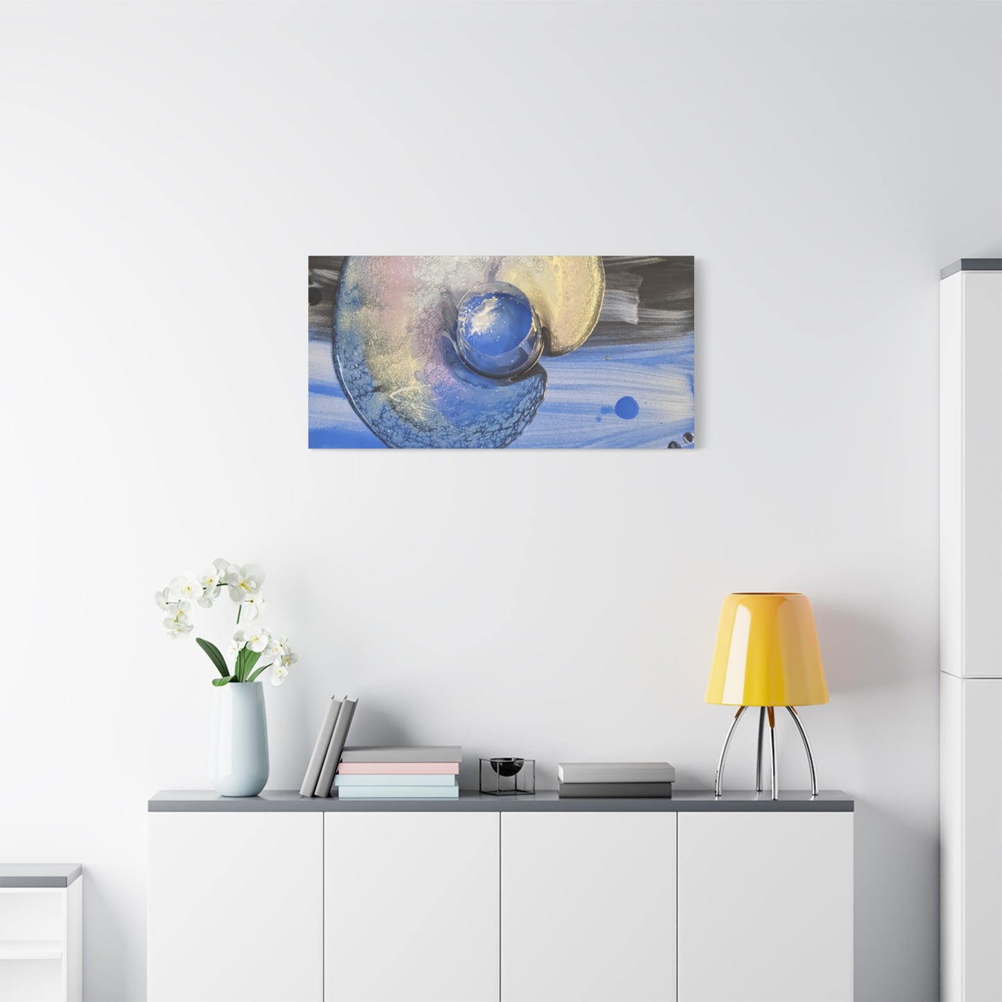 the nautilus - Abstract Blue Spiral Matte Canvas Art - Nautical Coastal Wall Decor