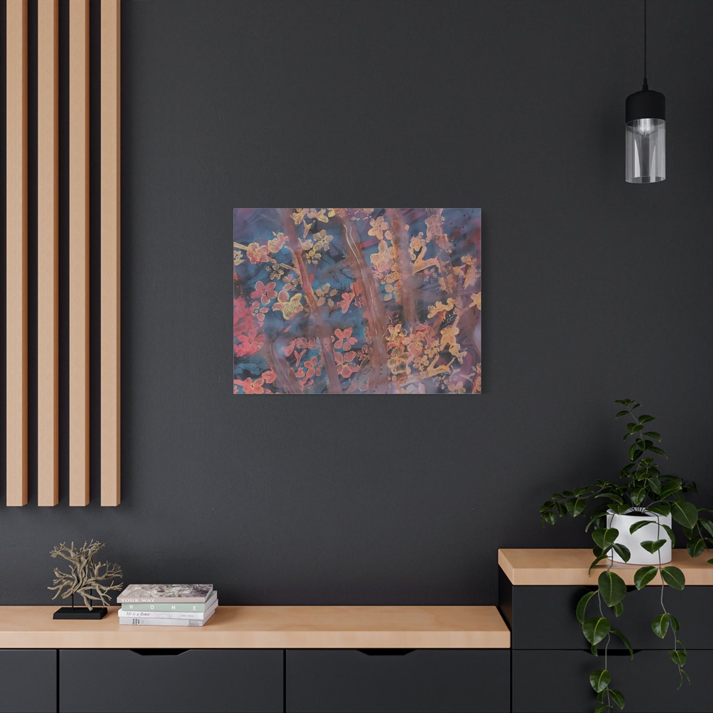 Abstract Floral Canvas Print — Moody Pink & Blue Stretched Wall Art