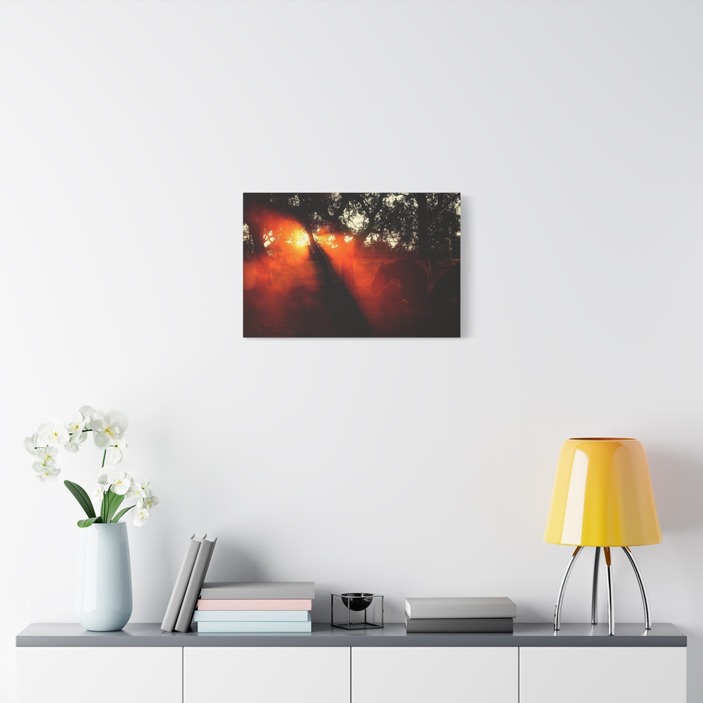 Sunset Forest Matte Canvas Wall Art — Dramatic Orange Light Photography