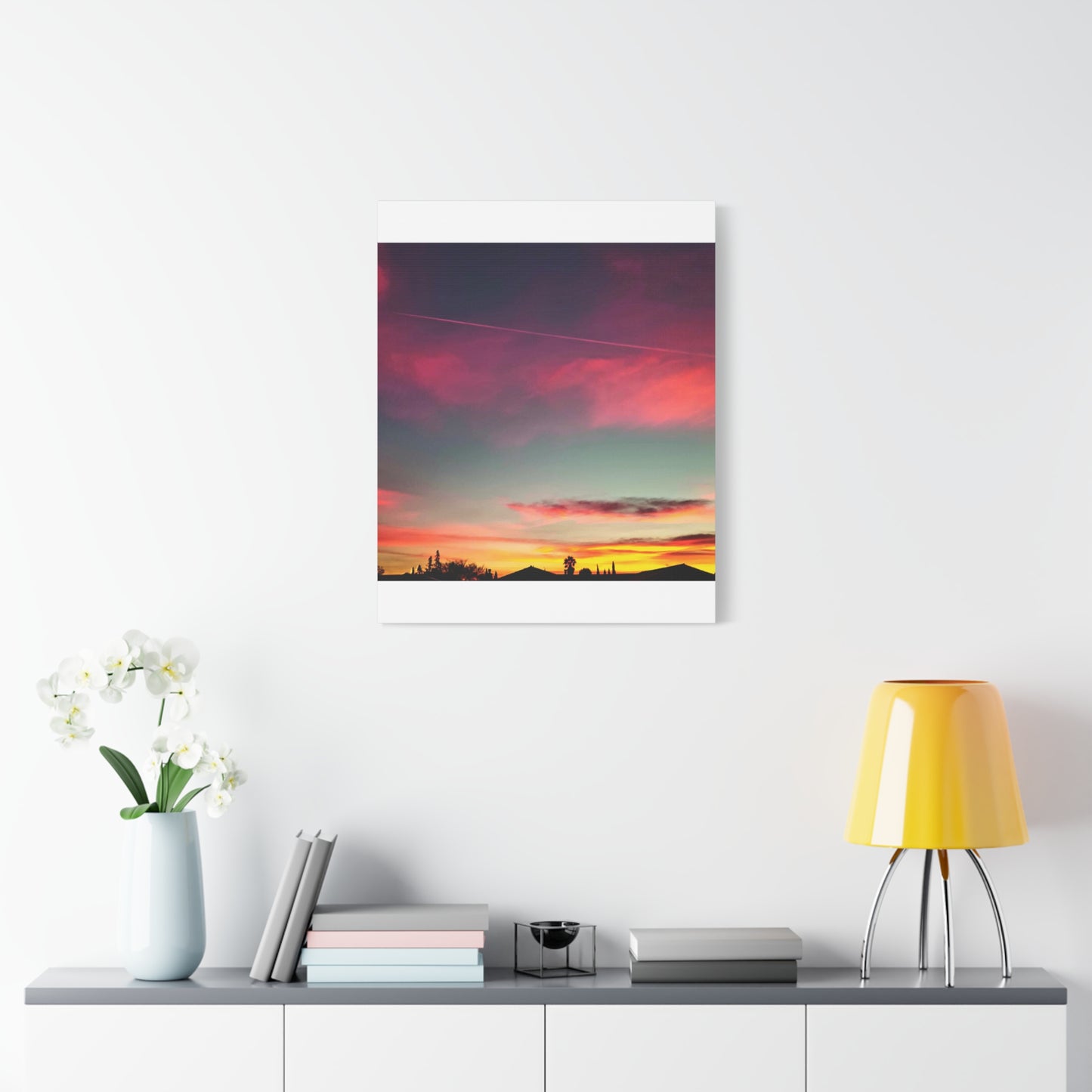 pink sky at morning - Horizon Matte Canvas Print — Vibrant Pink & Teal Sky Wall Art, Stretched 1.25"