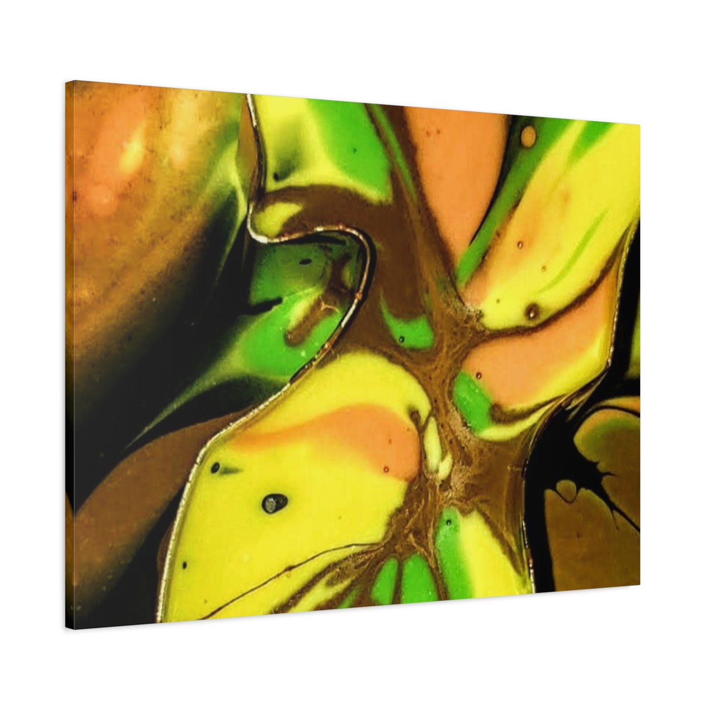 Abstract Green & Gold Fluid Art Matte Canvas Print (Stretched)