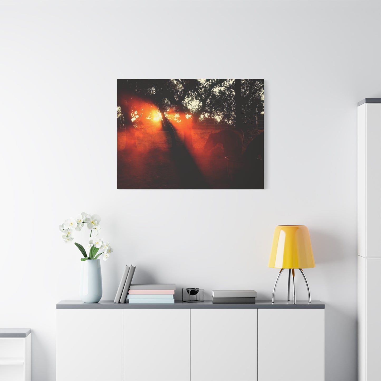 Sunset Forest Matte Canvas Wall Art — Dramatic Orange Light Photography