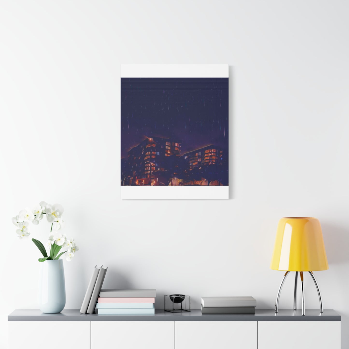 Neon Percipitation @ night - Canvas Print — Moody Urban Wall Art