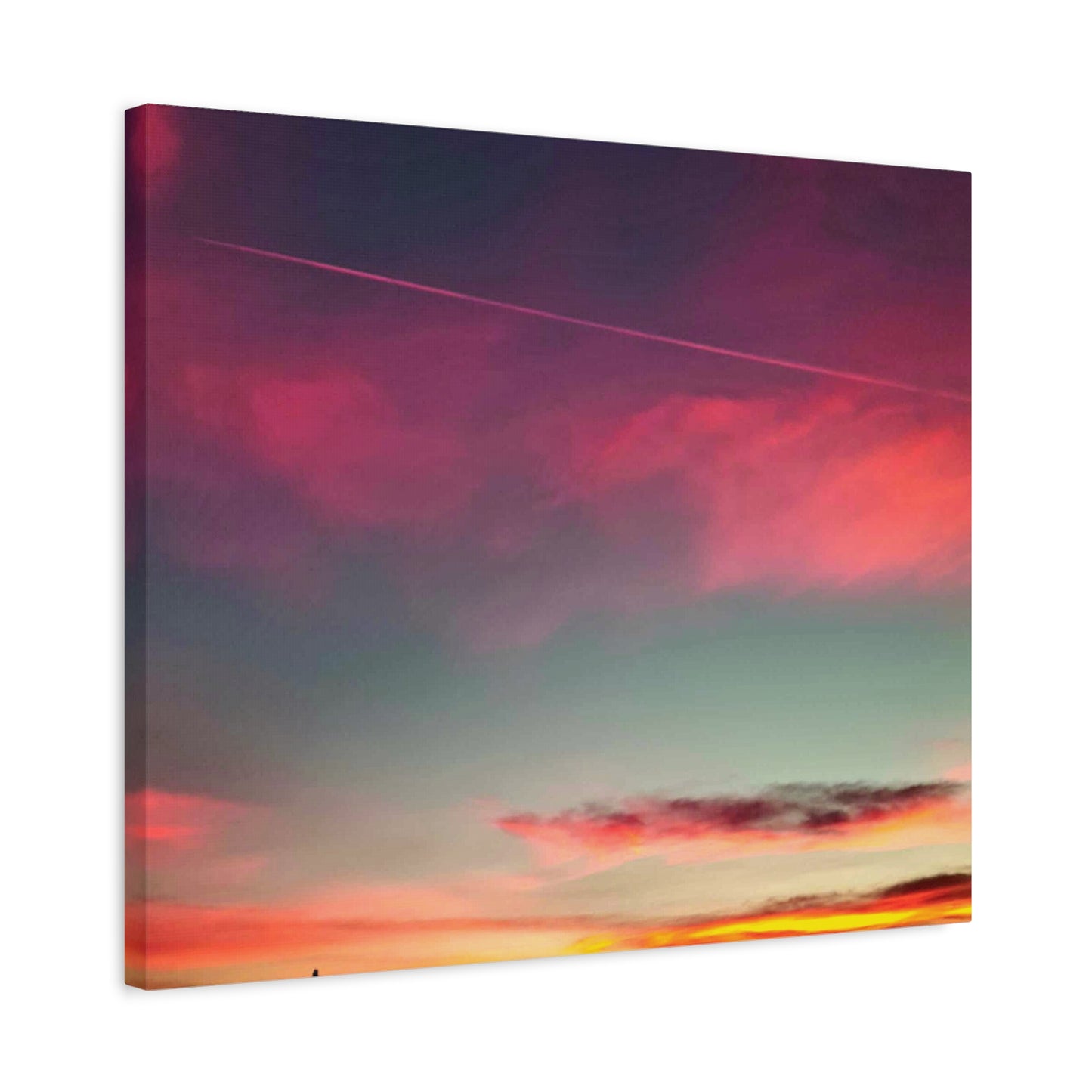 pink sky at morning - Horizon Matte Canvas Print — Vibrant Pink & Teal Sky Wall Art, Stretched 1.25"