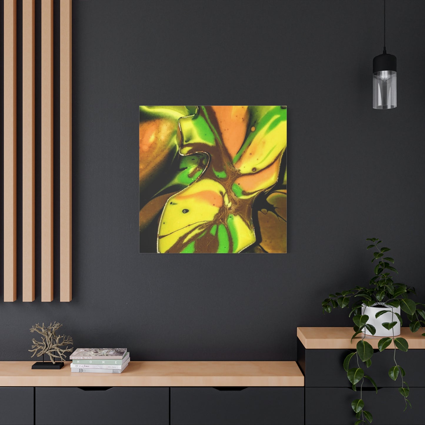 Abstract Green & Gold Fluid Art Matte Canvas Print (Stretched)