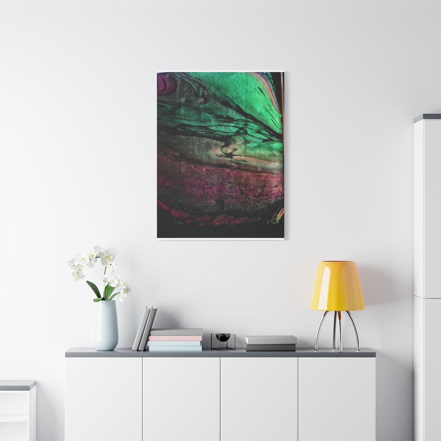 flame tempered pour - Abstract Teal & Magenta Canvas Wall Art — Matte Stretched 1.25"