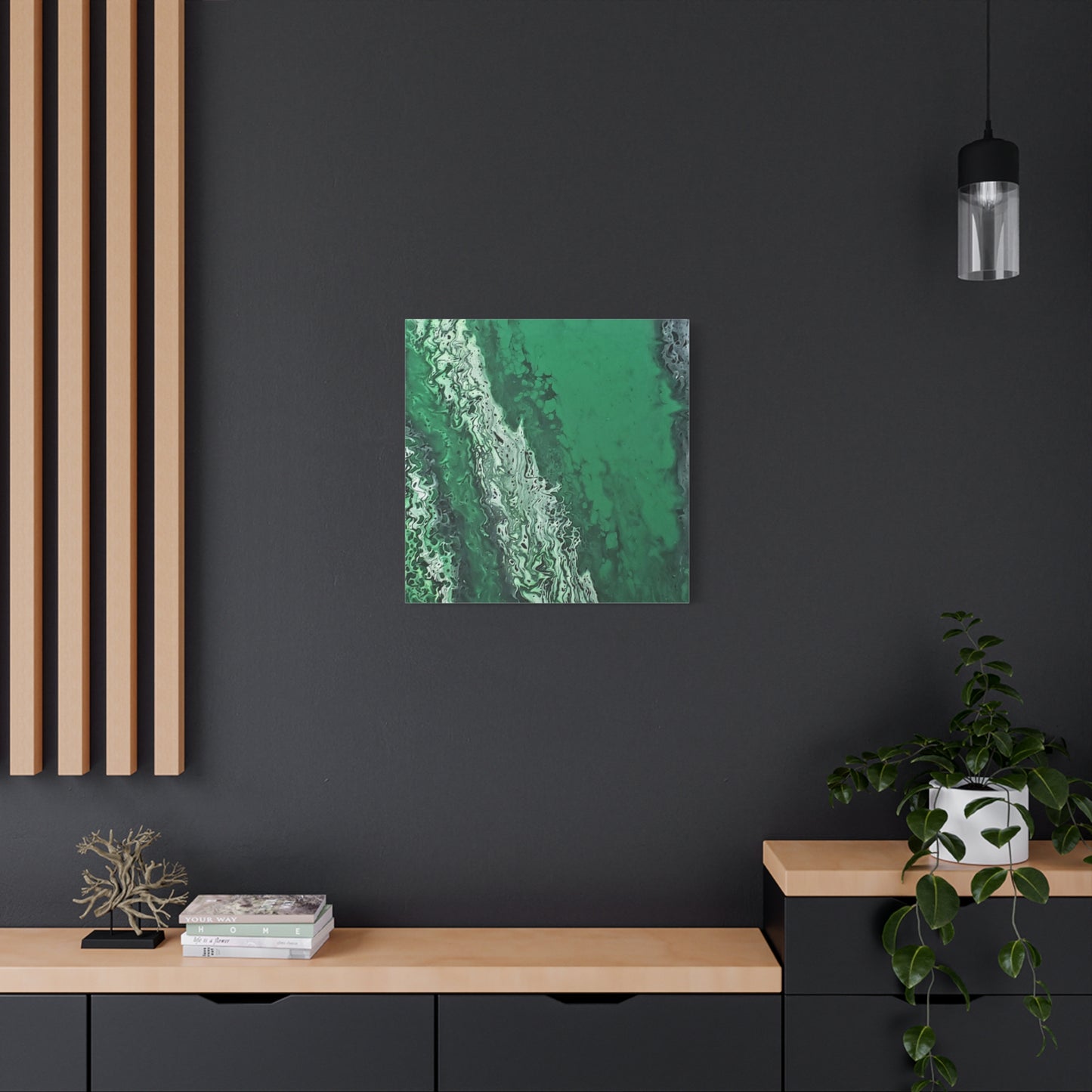Emerald Wave Abstract Canvas Print — Matte Stretched Wall Art