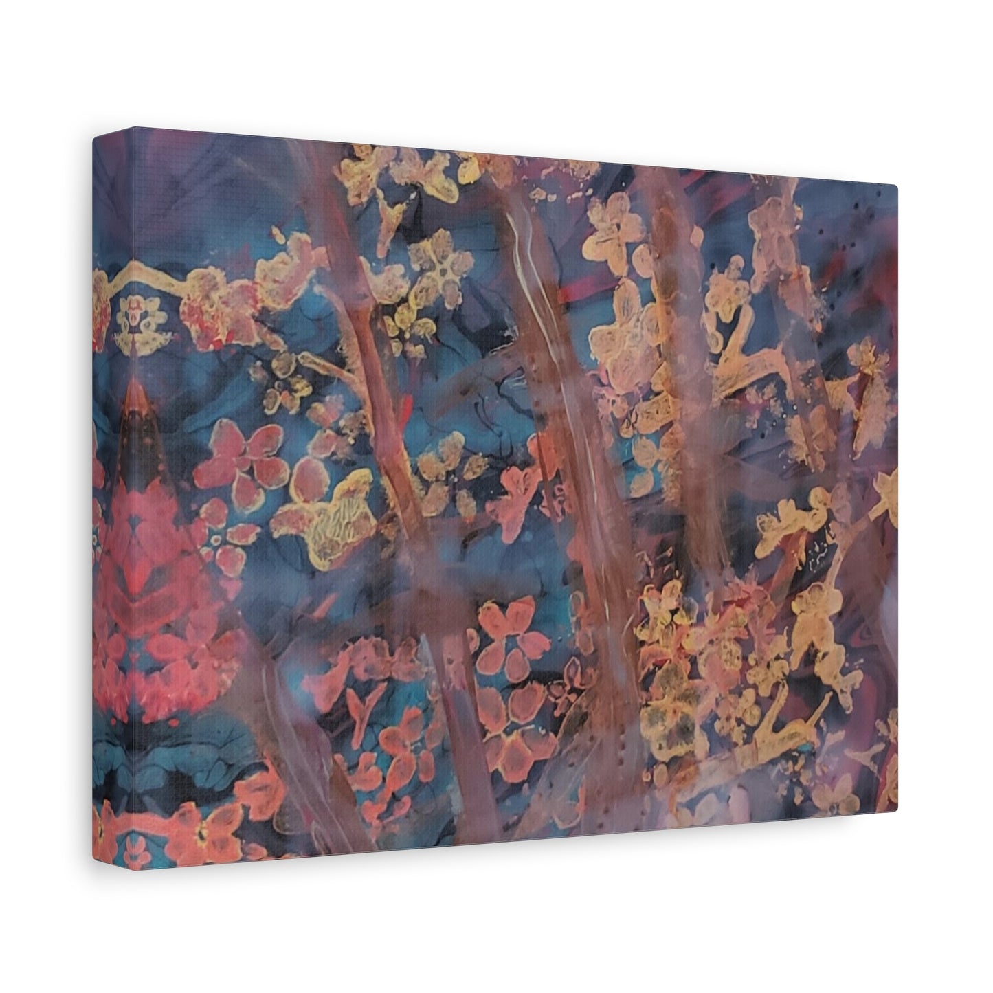 Abstract Floral Canvas Print — Moody Pink & Blue Stretched Wall Art