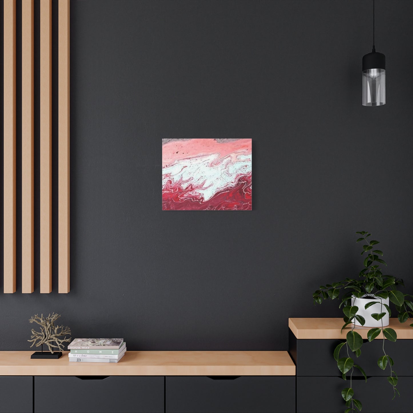 Abstract Pink & Red Fluid Art Canvas — Matte Stretched Wall Art