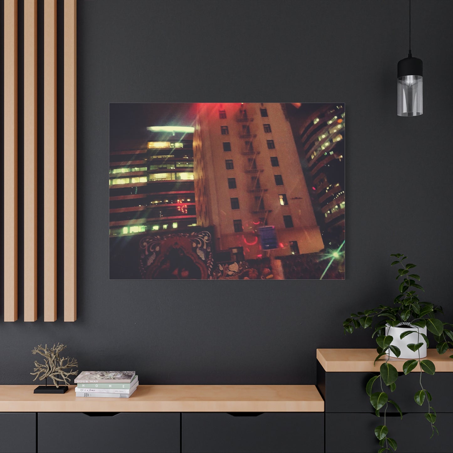 Hotel DeAnza - City Nightscape Canvas Print — Urban Street Art Building Matte Stretched 1.25"