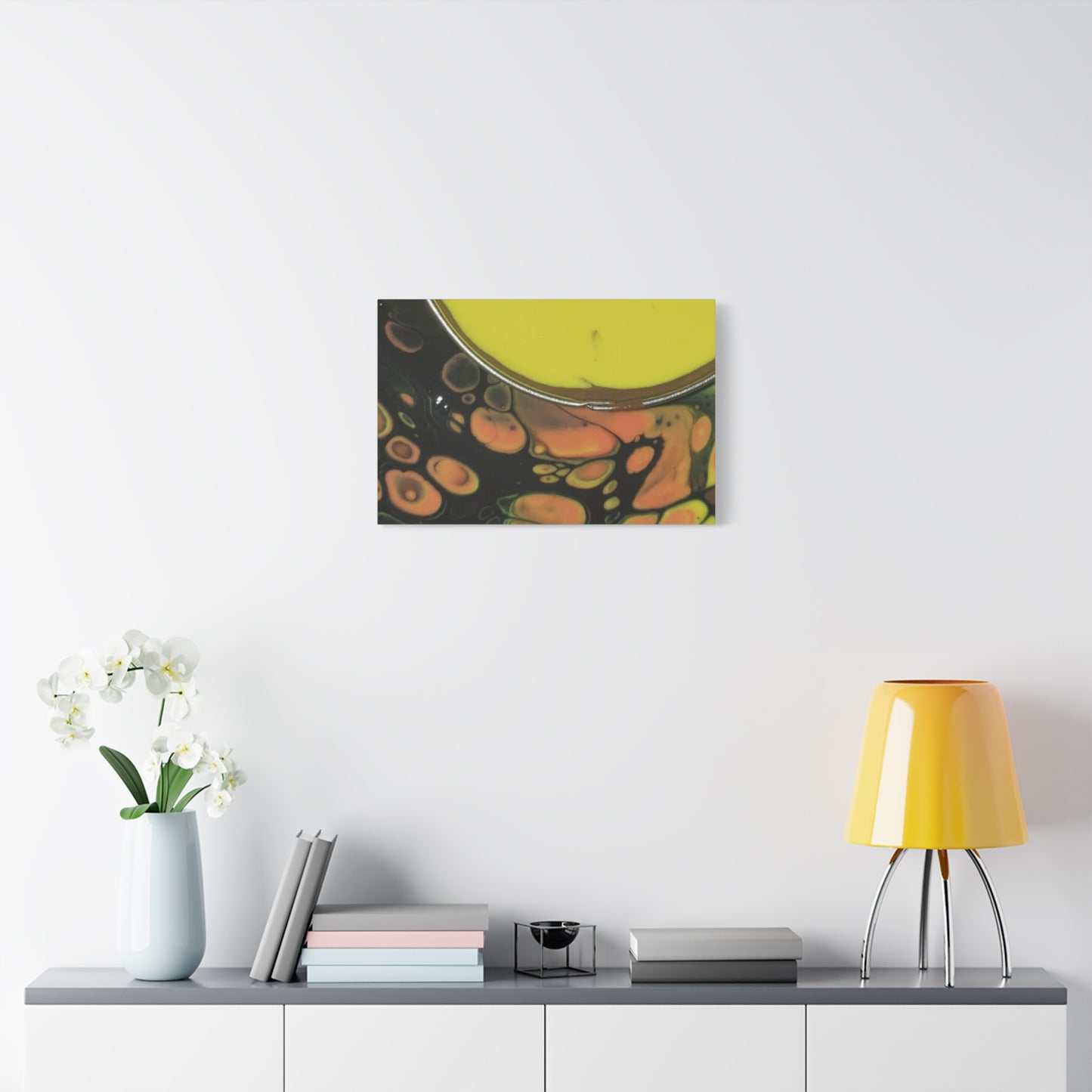 Abstract Fluid Art Canvas Print — Yellow & Black Cell Pour