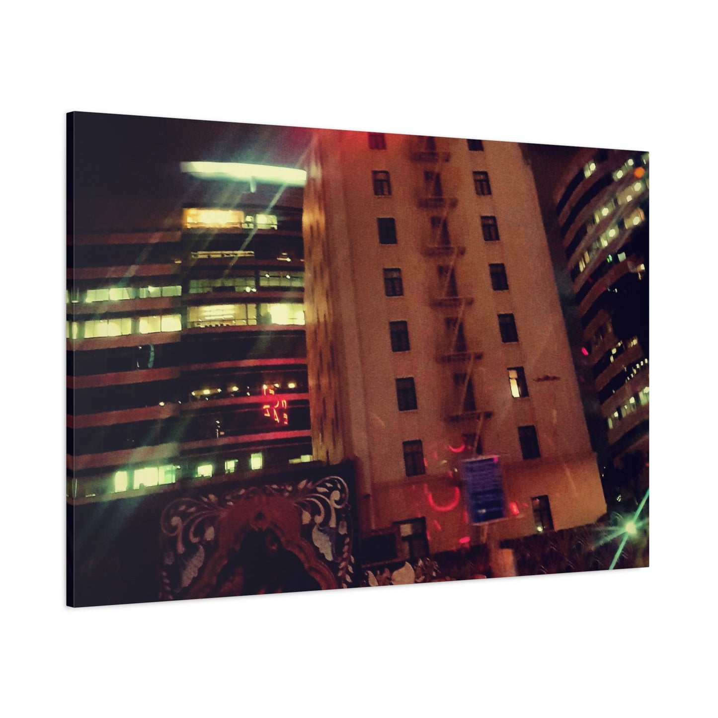 Hotel DeAnza - City Nightscape Canvas Print — Urban Street Art Building Matte Stretched 1.25"