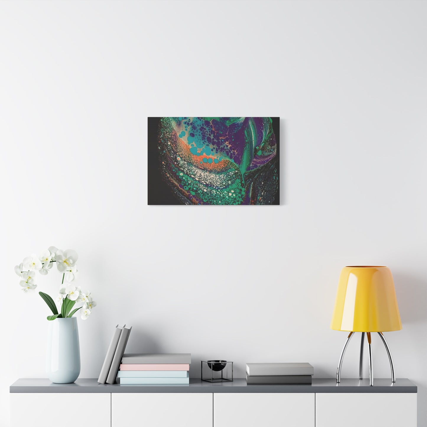 Abstract Fluid Art Canvas Print — Teal, Purple & Gold Swirl Matte Stretched Wall Art
