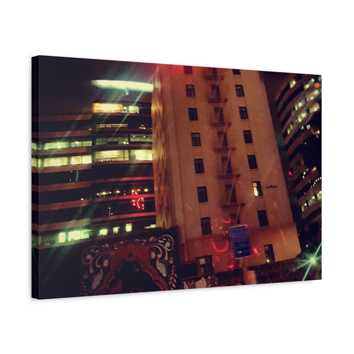 Hotel DeAnza - City Nightscape Canvas Print — Urban Street Art Building Matte Stretched 1.25"