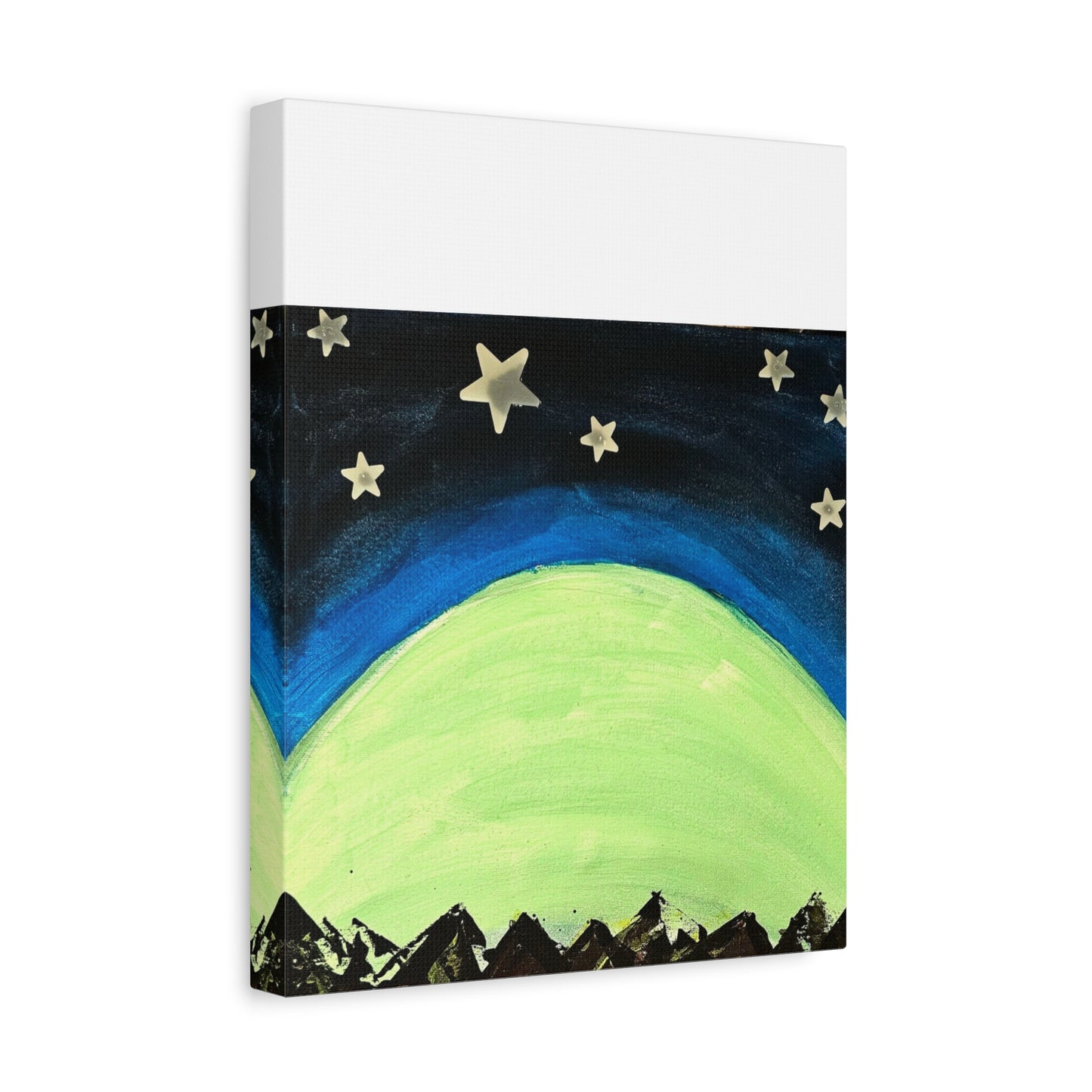 Green Moonrise Canvas Wall Art – Mountain Silhouette Nightscape