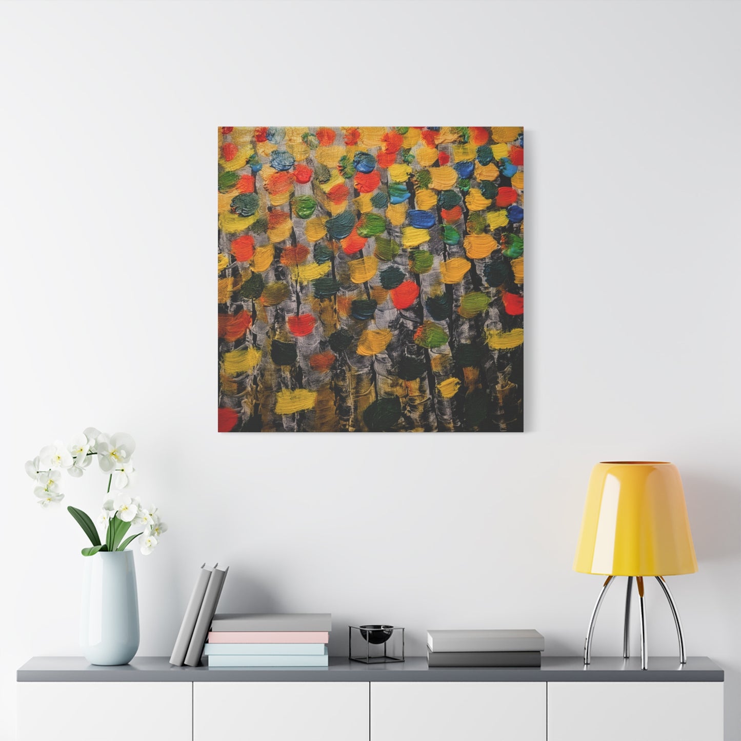 birch trees with color strokes - Abstract Color Bloom Matte Canvas Wall Art — Stretched 1.25"