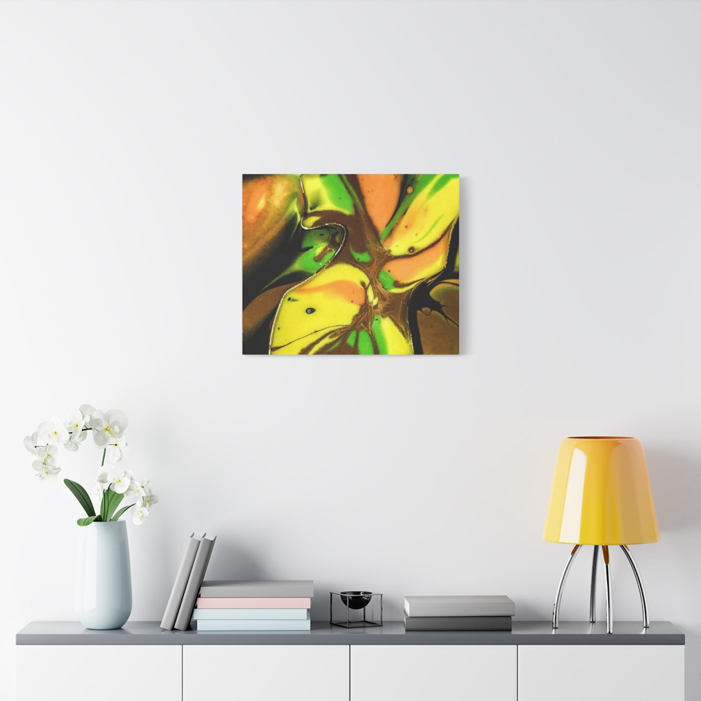 Abstract Green & Gold Fluid Art Matte Canvas Print (Stretched)