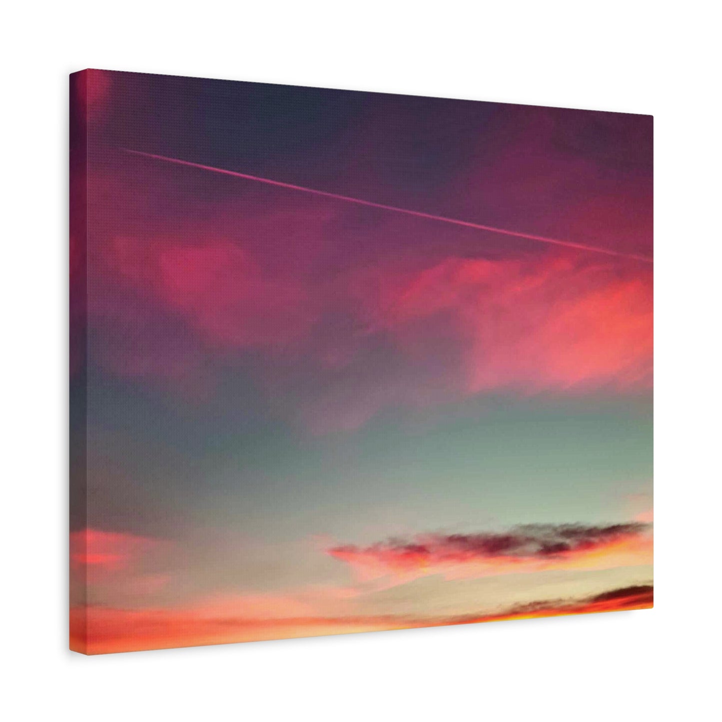pink sky at morning - Horizon Matte Canvas Print — Vibrant Pink & Teal Sky Wall Art, Stretched 1.25"