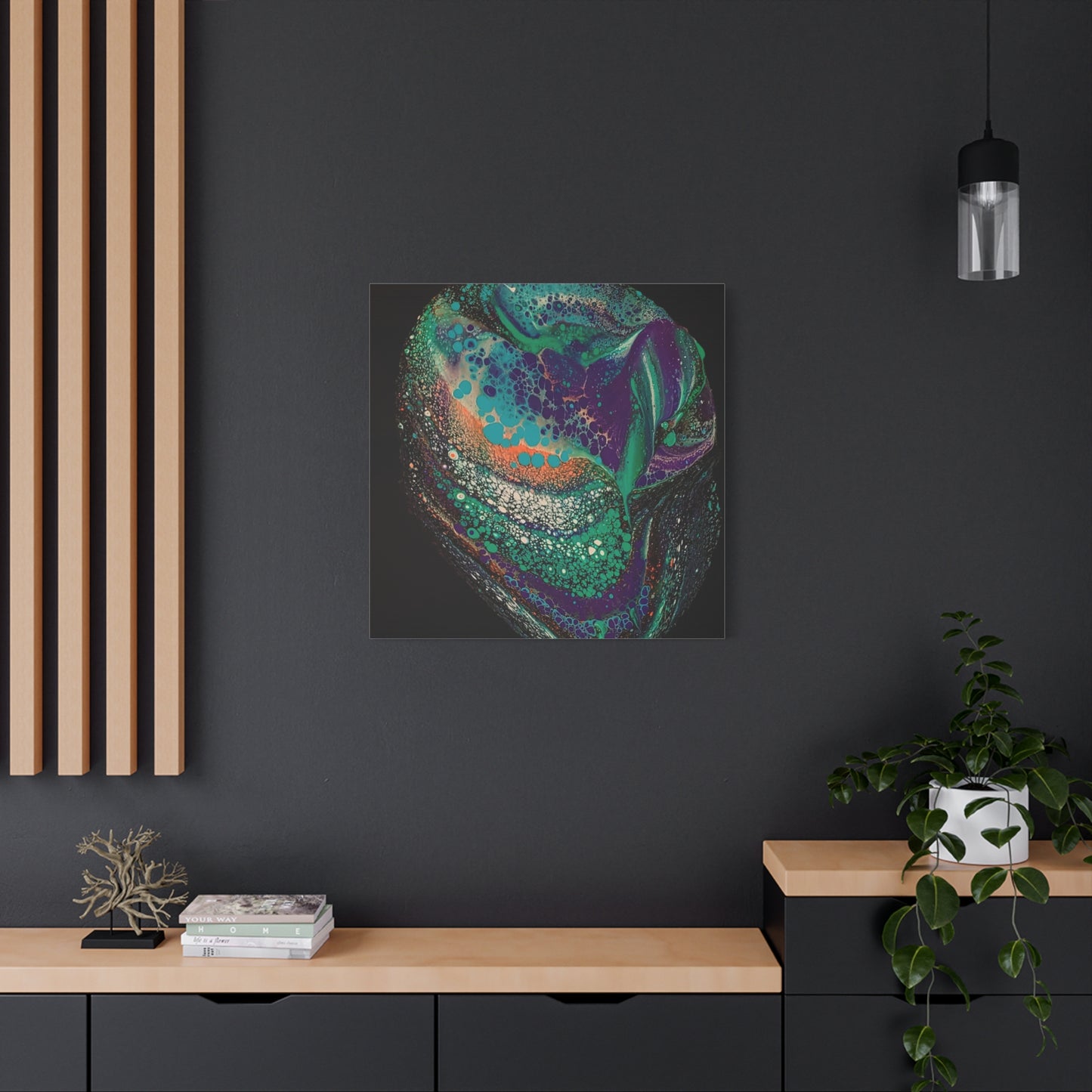 Abstract Fluid Art Canvas Print — Teal, Purple & Gold Swirl Matte Stretched Wall Art