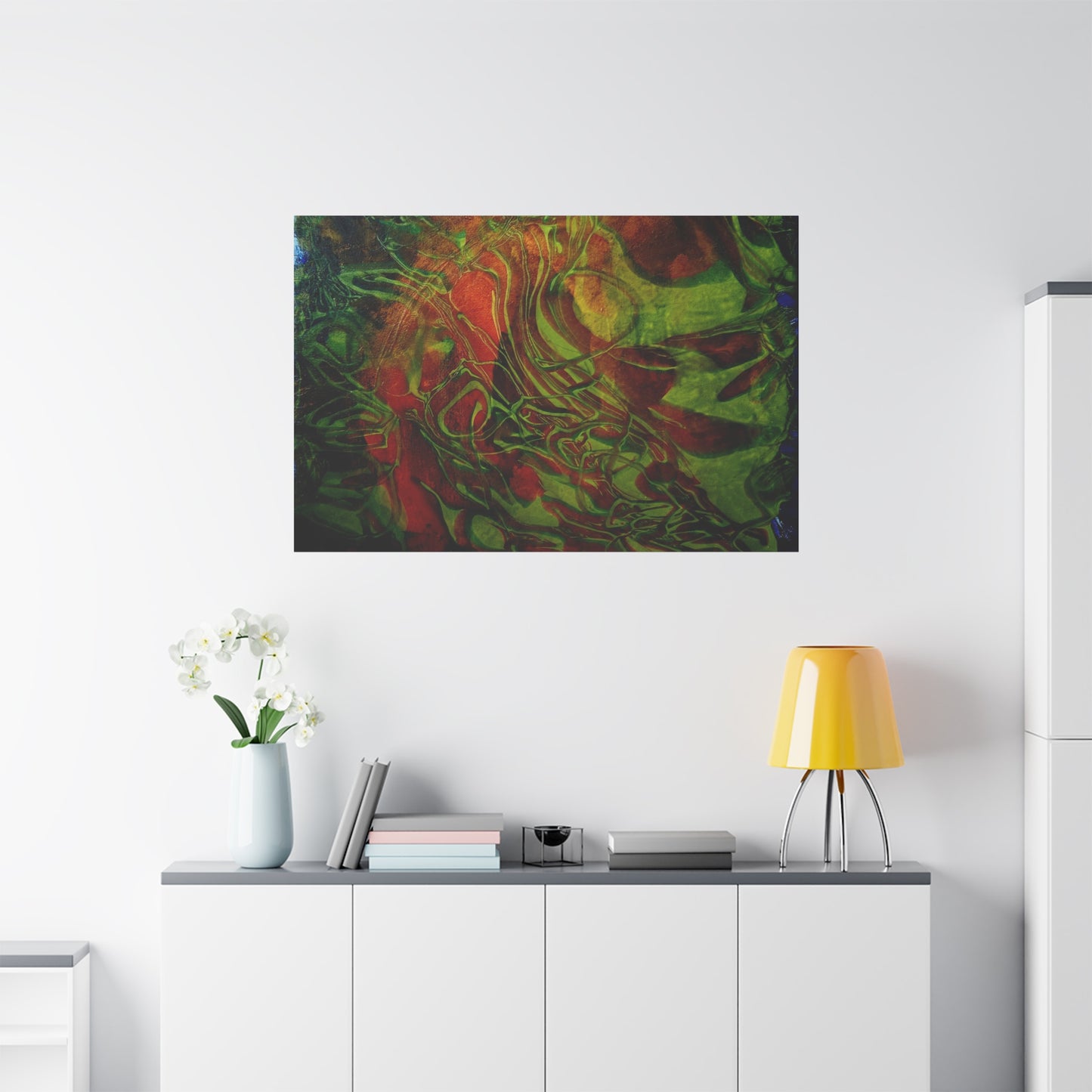 Abstract Green & Red Fluid Art Canvas Print