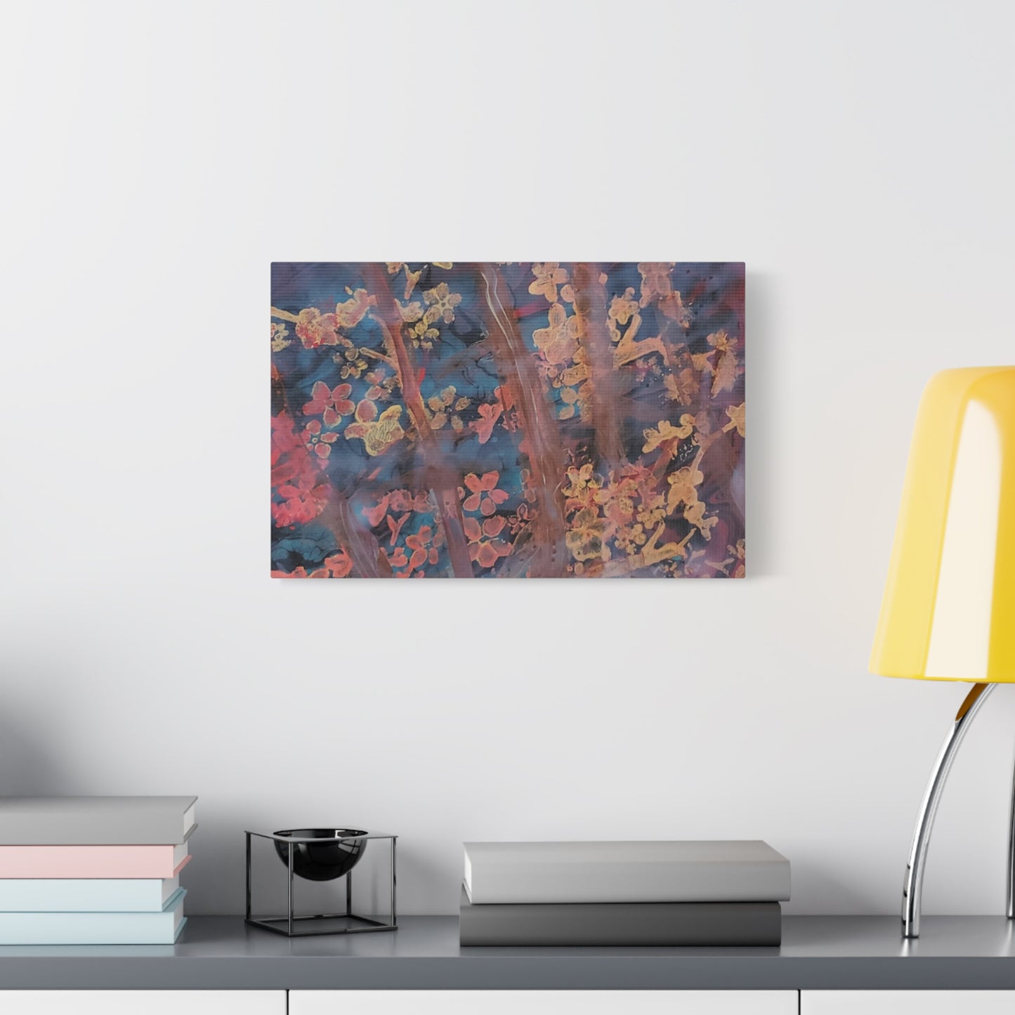 Abstract Floral Canvas Print — Moody Pink & Blue Stretched Wall Art