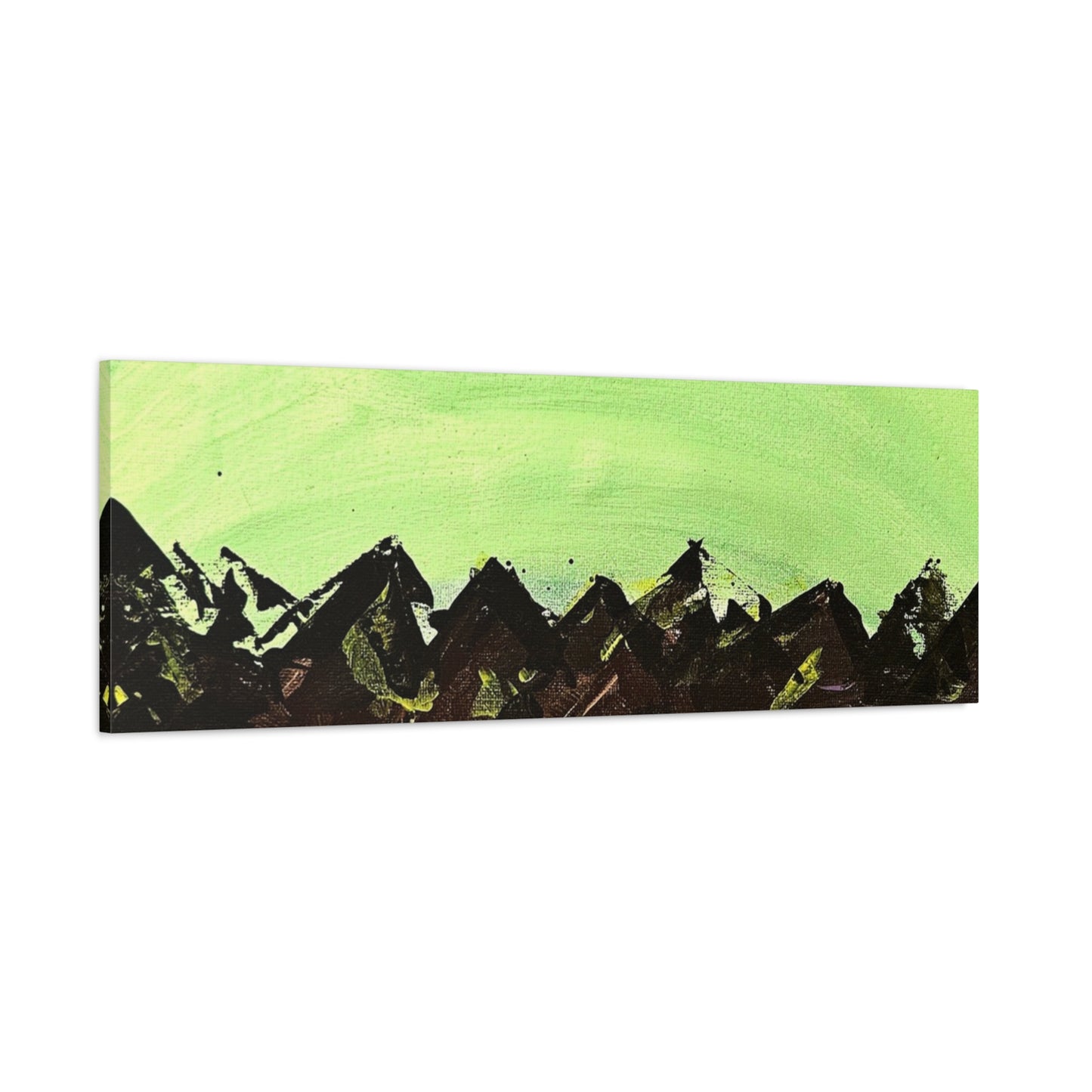 Green Moonrise Canvas Wall Art – Mountain Silhouette Nightscape