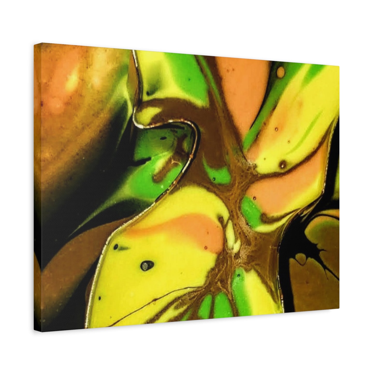 Abstract Green & Gold Fluid Art Matte Canvas Print (Stretched)