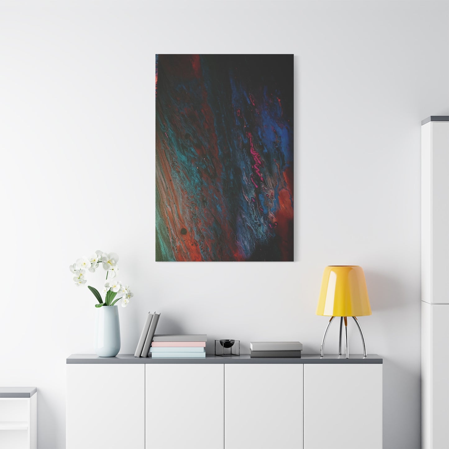Abstract Fluid Art Canvas Wall Art - Jupiter pour — Vibrant Ocean Night Matte Stretched Canvas