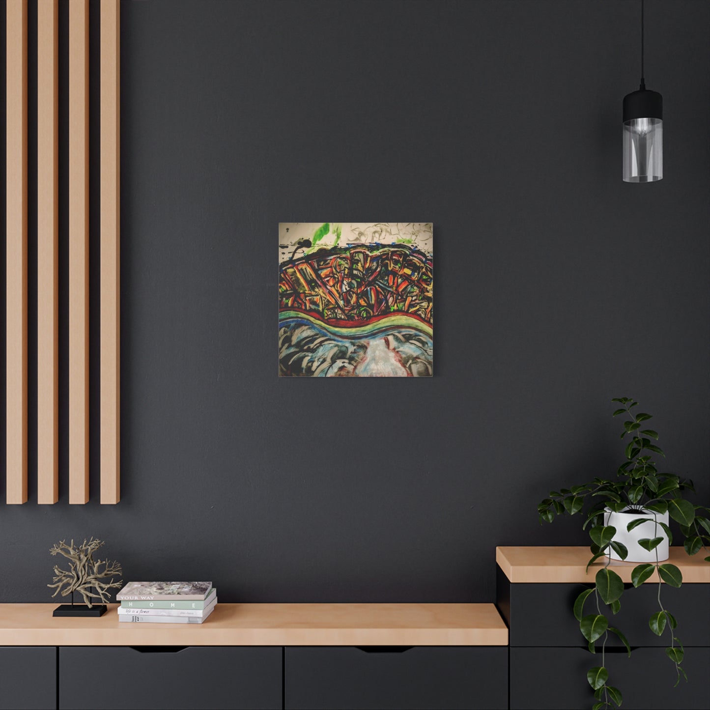 Acrylic_inequalities - Abstract Coastal Cityscape Canvas — Vibrant Ocean Wave Wall Art
