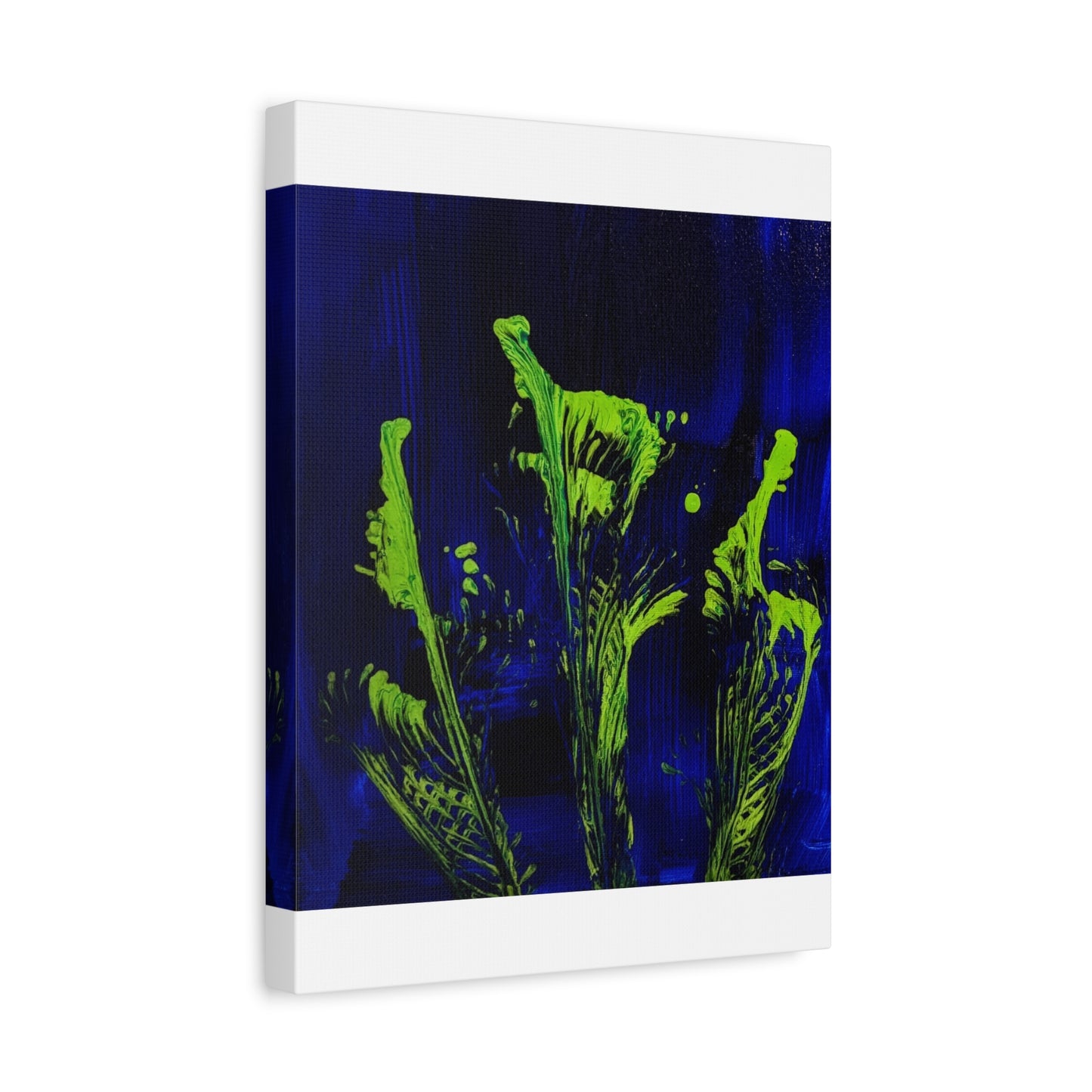 calla_lillies_pt.2 - Neon Floral Abstract Canvas Print — Blue & Lime Stretched Wall Art