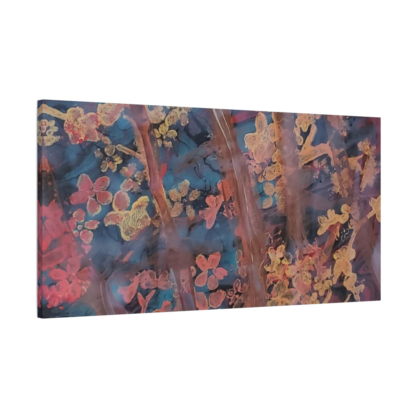 Abstract Floral Canvas Print — Moody Pink & Blue Stretched Wall Art