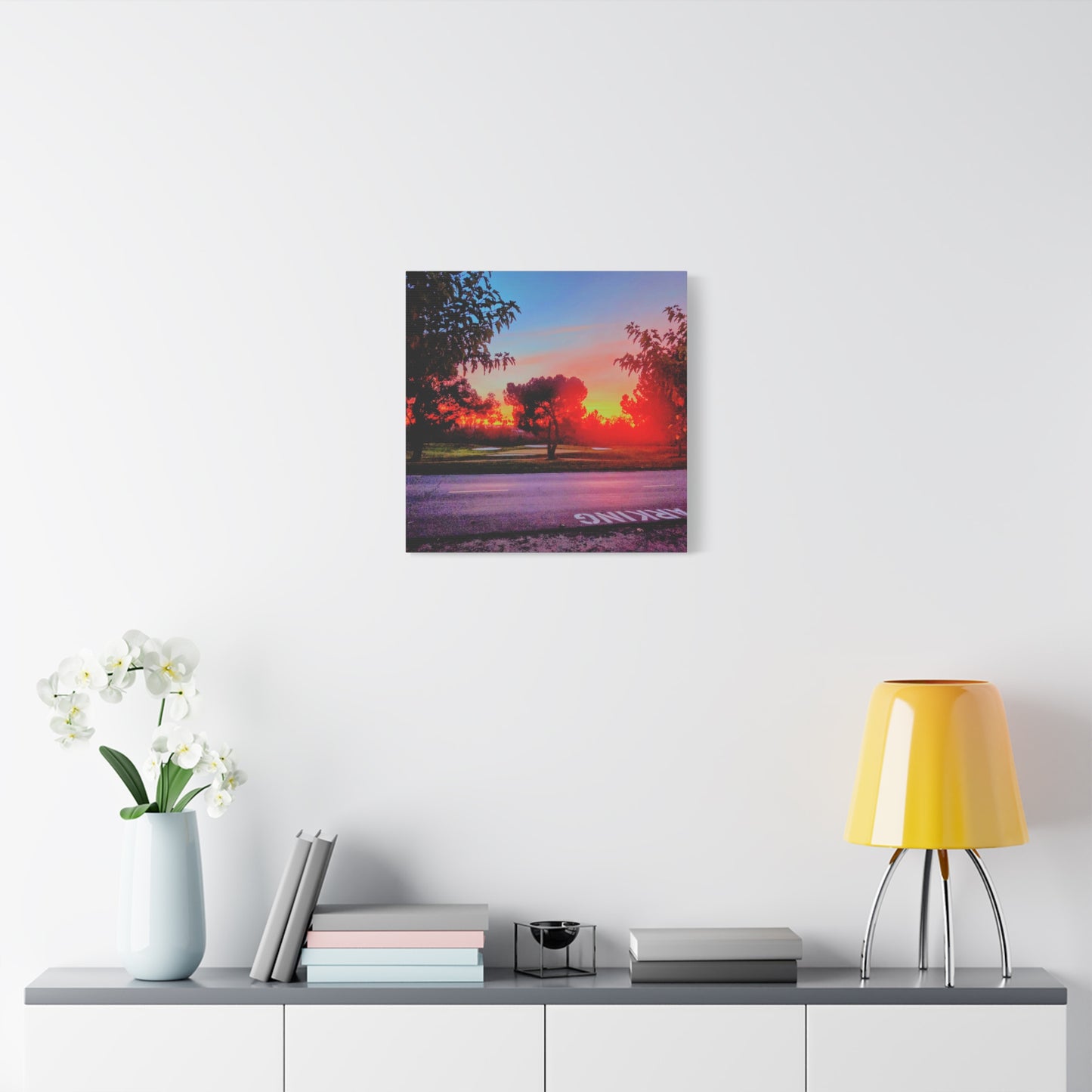 4th green @muni - Sunset Park Matte Canvas Print — Vibrant Red & Orange Landscape Wall Art