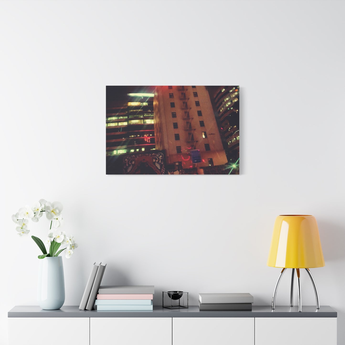 Hotel DeAnza - City Nightscape Canvas Print — Urban Street Art Building Matte Stretched 1.25"