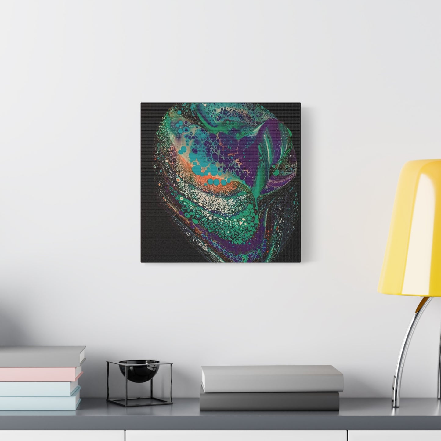 Abstract Fluid Art Canvas Print — Teal, Purple & Gold Swirl Matte Stretched Wall Art