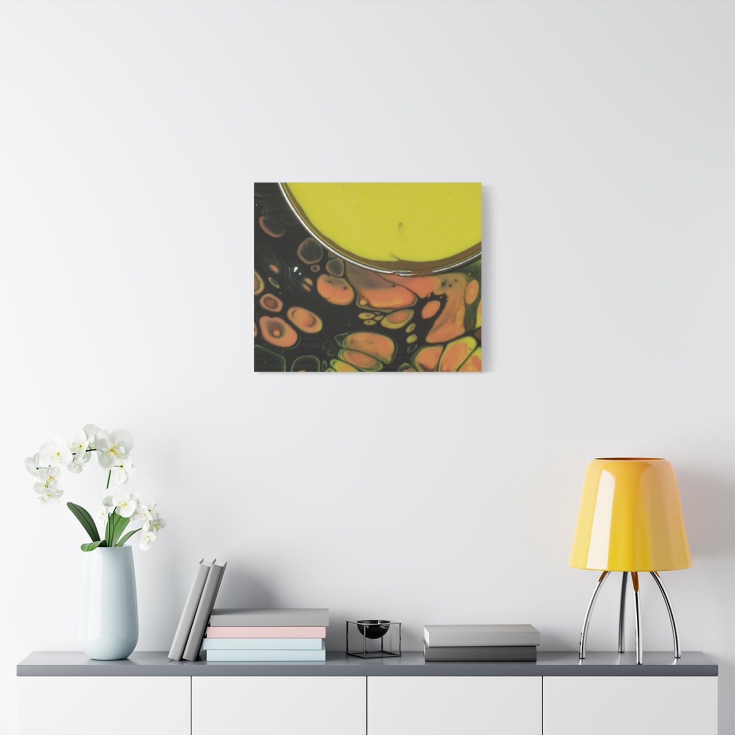 Abstract Fluid Art Canvas Print — Yellow & Black Cell Pour