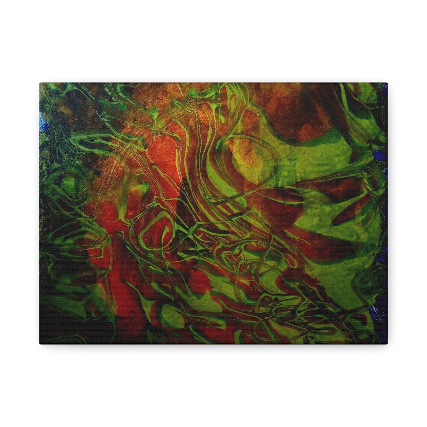 Abstract Green & Red Fluid Art Canvas Print