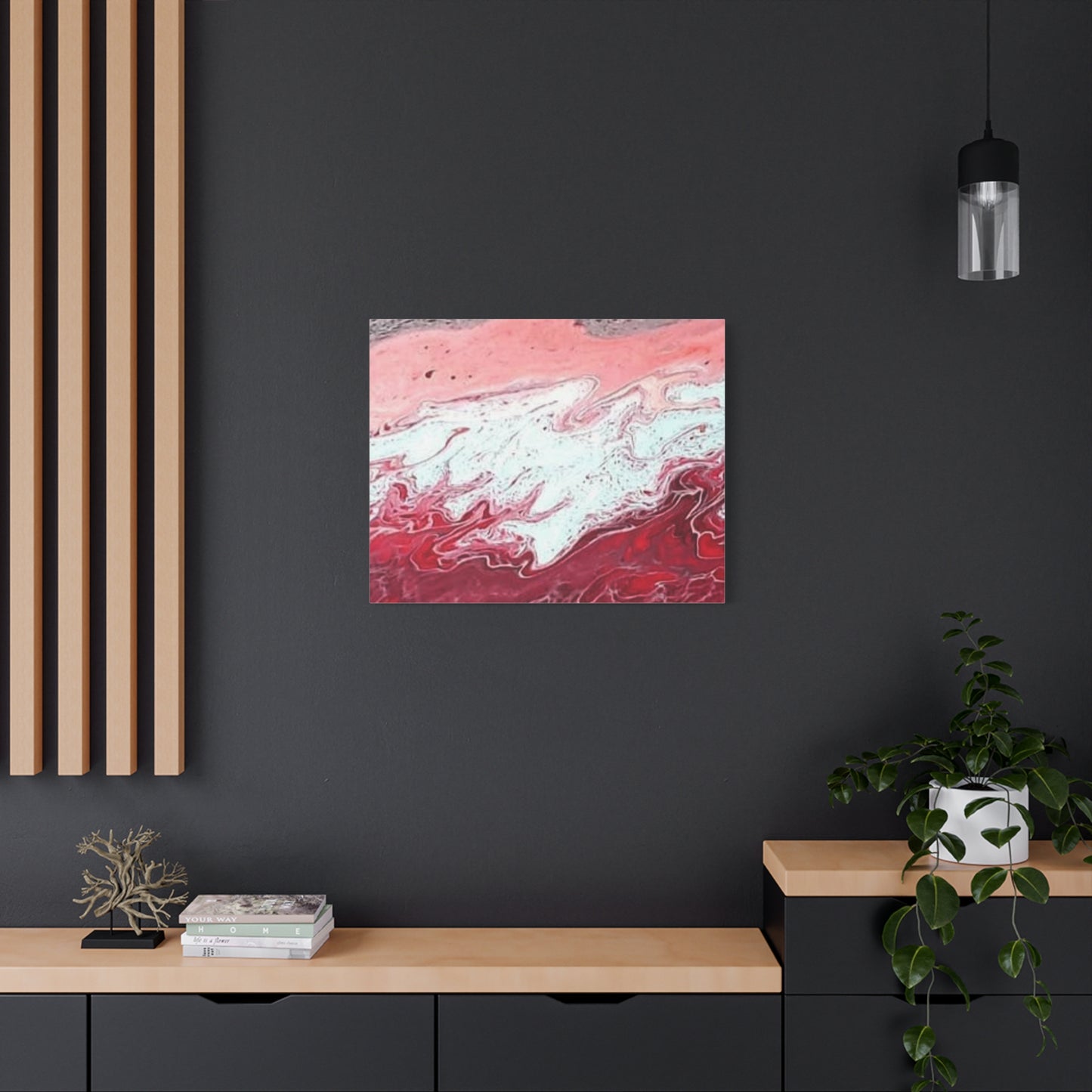 Abstract Pink & Red Fluid Art Canvas — Matte Stretched Wall Art