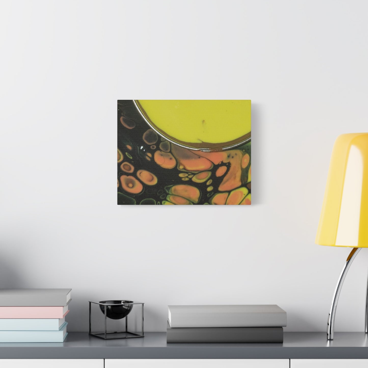 Abstract Fluid Art Canvas Print — Yellow & Black Cell Pour