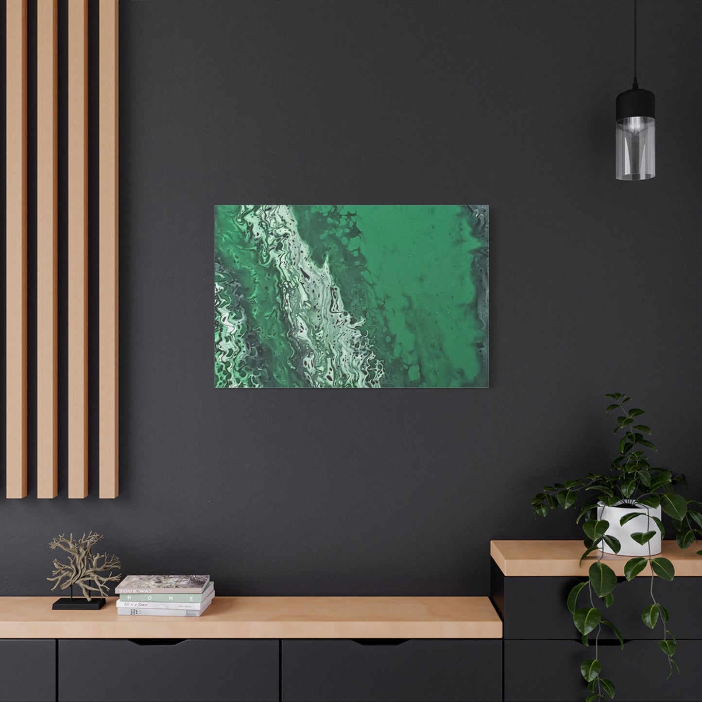 Emerald Wave Abstract Canvas Print — Matte Stretched Wall Art