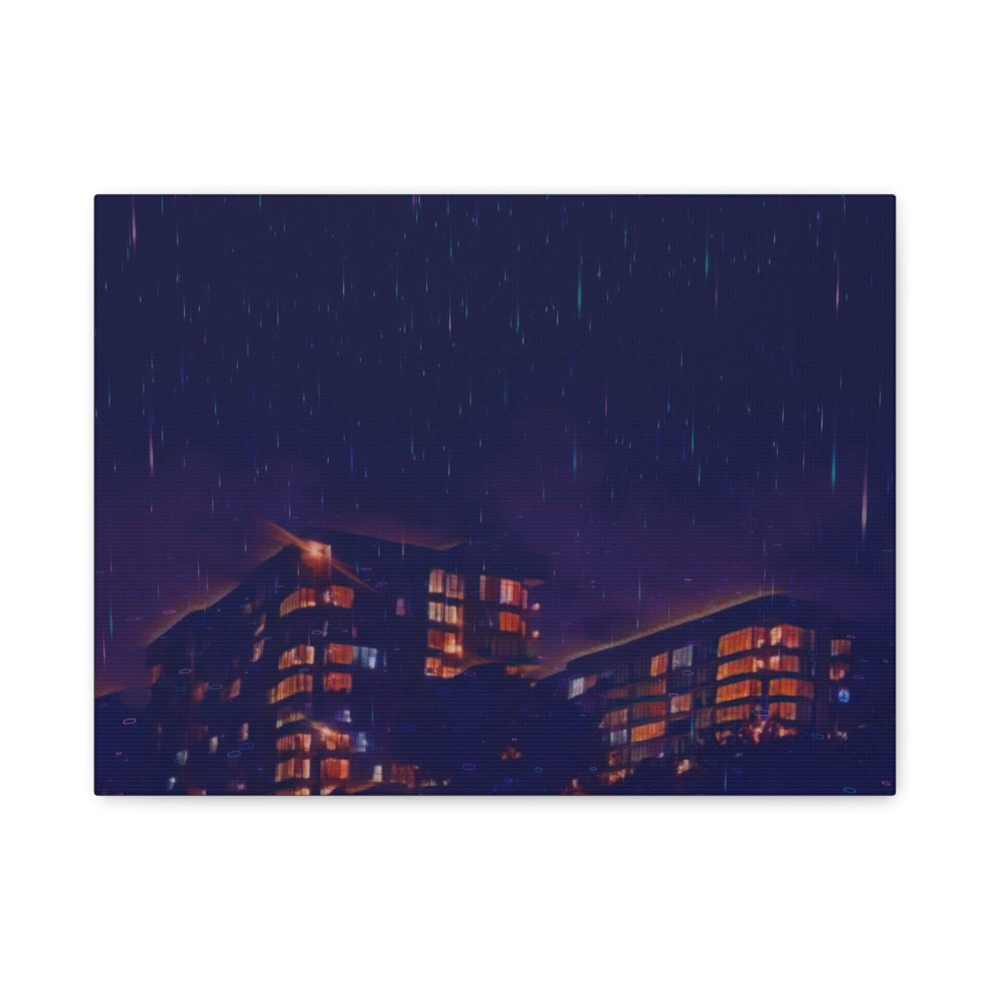 Neon Percipitation @ night - Canvas Print — Moody Urban Wall Art