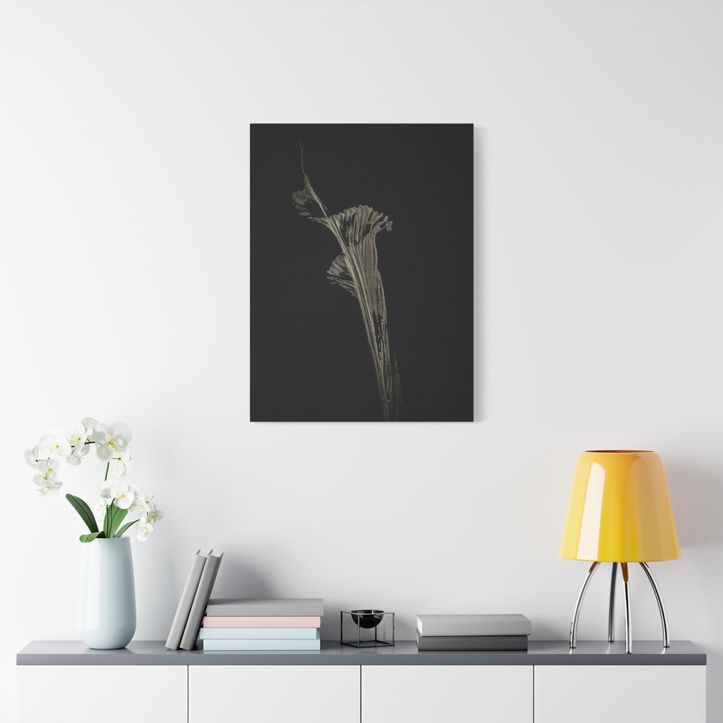 Calla Lilly - Minimalist Botanical Canvas Print — Monochrome Flower Art on Black Matte